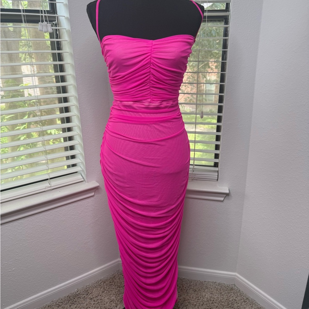 Fashion Nova Pink Ruched Bodycon Dress Spaghetti Strap BOGO